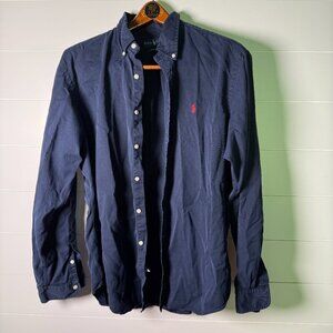 Ralph Lauren Men's Button Down Shirt Classic Fit Navy, Sz XL 56% Cotton 44% Silk